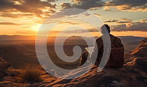 Man Reading Studying Bible Book Mountain Landscape