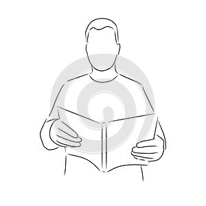 A man reads a book, vector. Hand drawn sketch