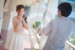 Man ready to give flowers