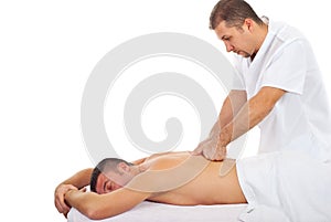 Man receive deep back massage