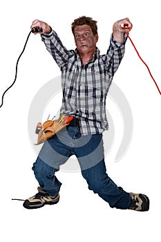 Man receiving electric shock