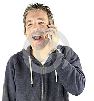 Man receiving good news on the telephone