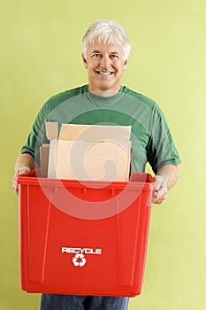 Man with recycling bin.