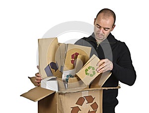 Man recycling cardboard