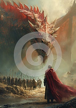 Man in Red Cape Standing Next to Dragon