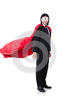 Man in red cover isolated