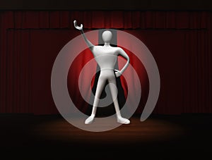 Man with red curtain and spotlight on stage