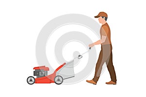 Man with red lawnmower