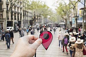 Man with a red marker in Las Ramblas, Barcelona