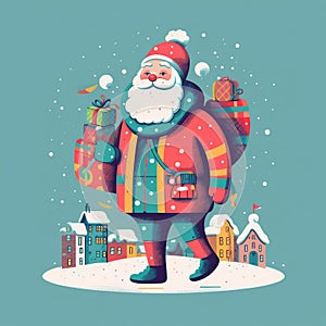 claus illustration winter santa gift red cartoon holiday present christmas. Generative AI.