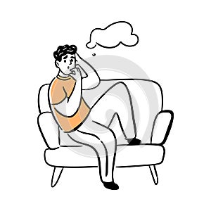 Man reflecting or thinking, boy thought bubble