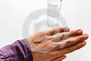 Man refuses alcohol on white background