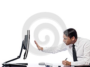 Man relationship with computer intrusion concept photo
