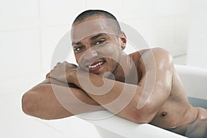 Man Relaxing In Bathtub