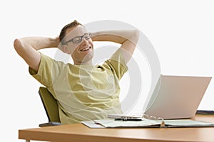 Man Relaxing at Laptop - Isolated