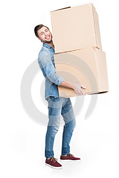 man relocating with carton boxes, photo