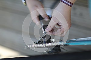 A man is repairing a bicycle