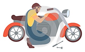 Man Repairing Motorcycle Isolated Vector Character