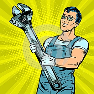 Man repairman with a wrench