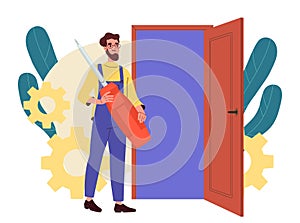 Man repairs door vector concept