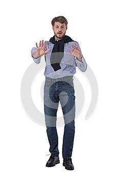 Man with repelling gesture