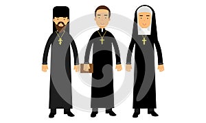 Man Representatives of Different Religion Like Orthodoxy and Catholic Religion Vector Illustration Set