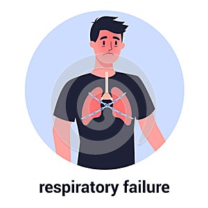 Man with respiratory failure. Virus prevention and protection.