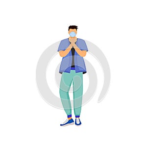 Man in respiratory mask flat color vector faceless character photo