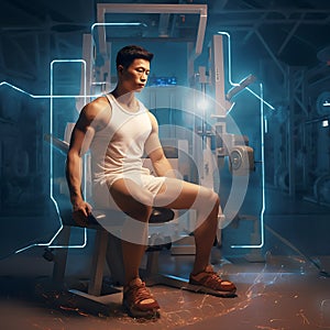 Man Resting at High-Tech Fitness Machine Station