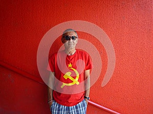 Man with retro T-shirt photo