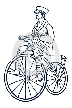 Man on retro vintage old bicycle vector illustration