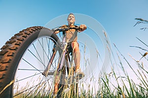 Man rides a bicycle