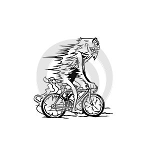 Man rides a bicycle ride, vector line drawing illustration