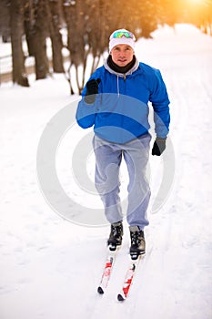 Man rides cross-country skiing