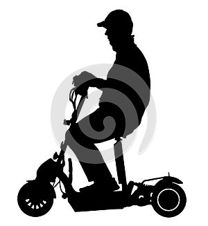 Man rides on an electric scooter, vector silhouette.