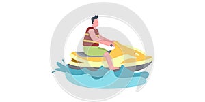 A man rides a jet ski. Illustration in warm yellow-red colors