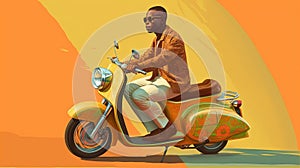 Man Riding Asante-style Scooter On Orange Background