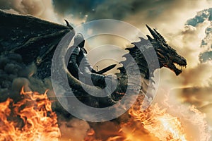 Man Riding on Back of Fire Breathing Dragon