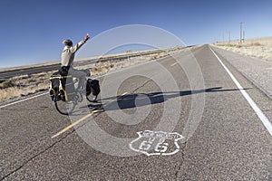 Man Riding Bicycle on Historic Route 66