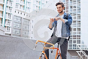 Man riding a bicycle outside