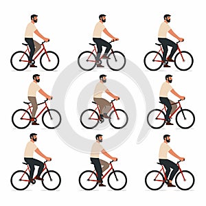 man riding bicycle set vector flat minimalistic isolated illustration