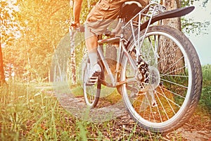 Man riding on bicycle in summer park