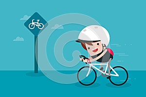 Man riding a bicycle trendy cartoon.