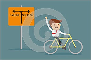 Man riding bicycle on the way to success
