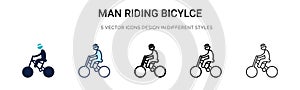 Man riding bicylce icon in filled, thin line, outline and stroke style. Vector illustration of two colored and black man riding