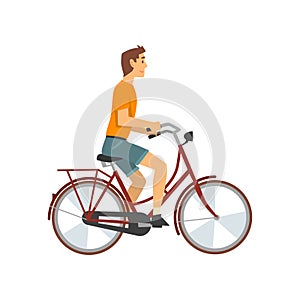 Man Riding Bike, Cyclist Character on Bicycle Vector Illustration