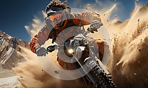 Man Riding Dirt Bike Through Desert