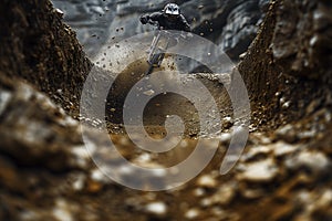 a man riding a dirt bike down a hill in the dirt