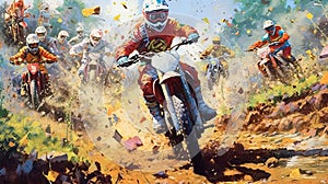 A man is riding a dirt bike through a field of colorful balloons.