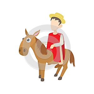 Man riding a donkey icon, cartoon style